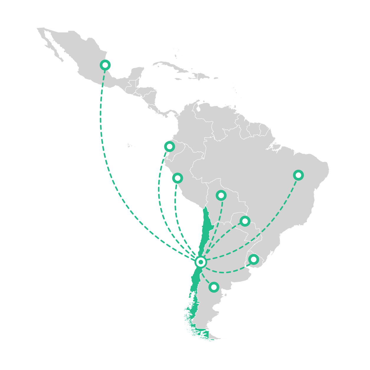 Mapa de Latinoamérica conectado desde Chile